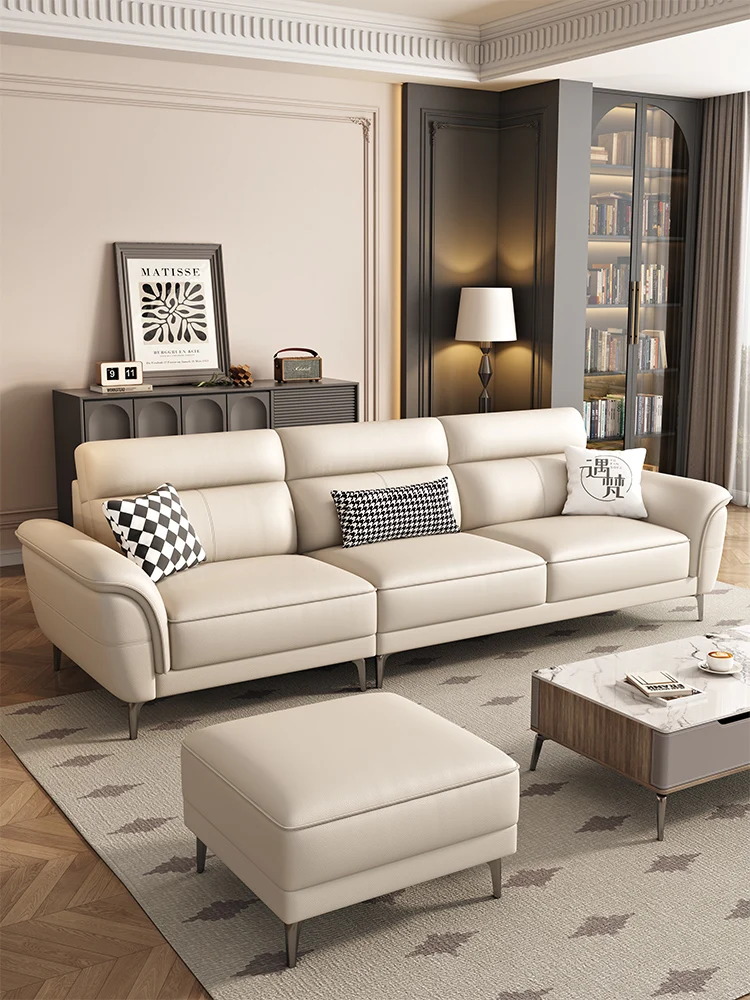 

Italian minimalist technology cloth sofa small apartment living room household, cream wind straight row solid wood