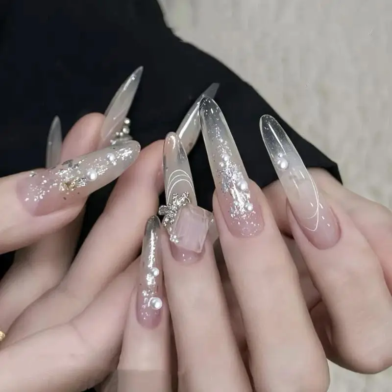 Nagel-Charms, modische, unregelmäßige, transparente Aurora-Muschelscheiben, weiße Imitationsperlen für Salon-Qualität, Nagelkunst-Design – Detail 4