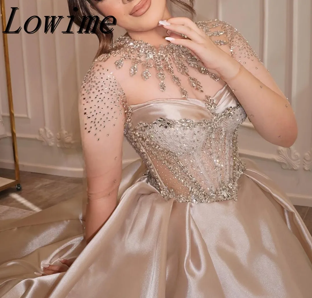

High Quality Luxury Aso Ebi Prom Dress With Rhinestone Sparkly Satin Princess Awards Ceremony Dress With Sweep Puffy Skirt