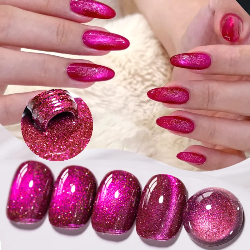 マジック反射猫磁気ジェルネイルポリッシュスパークリンググリッターセミパーマネント磁気ジェルUV/LEDソークオフUVジェルヴァンリッシュDIY