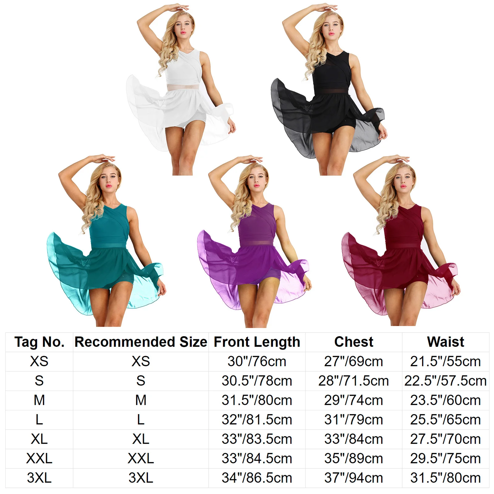 Adult Sleeveless Cut Out Asymmetric Chiffon Ballet Dance Leotard Dress Women Lyrical Modern Dance Practice Costumes