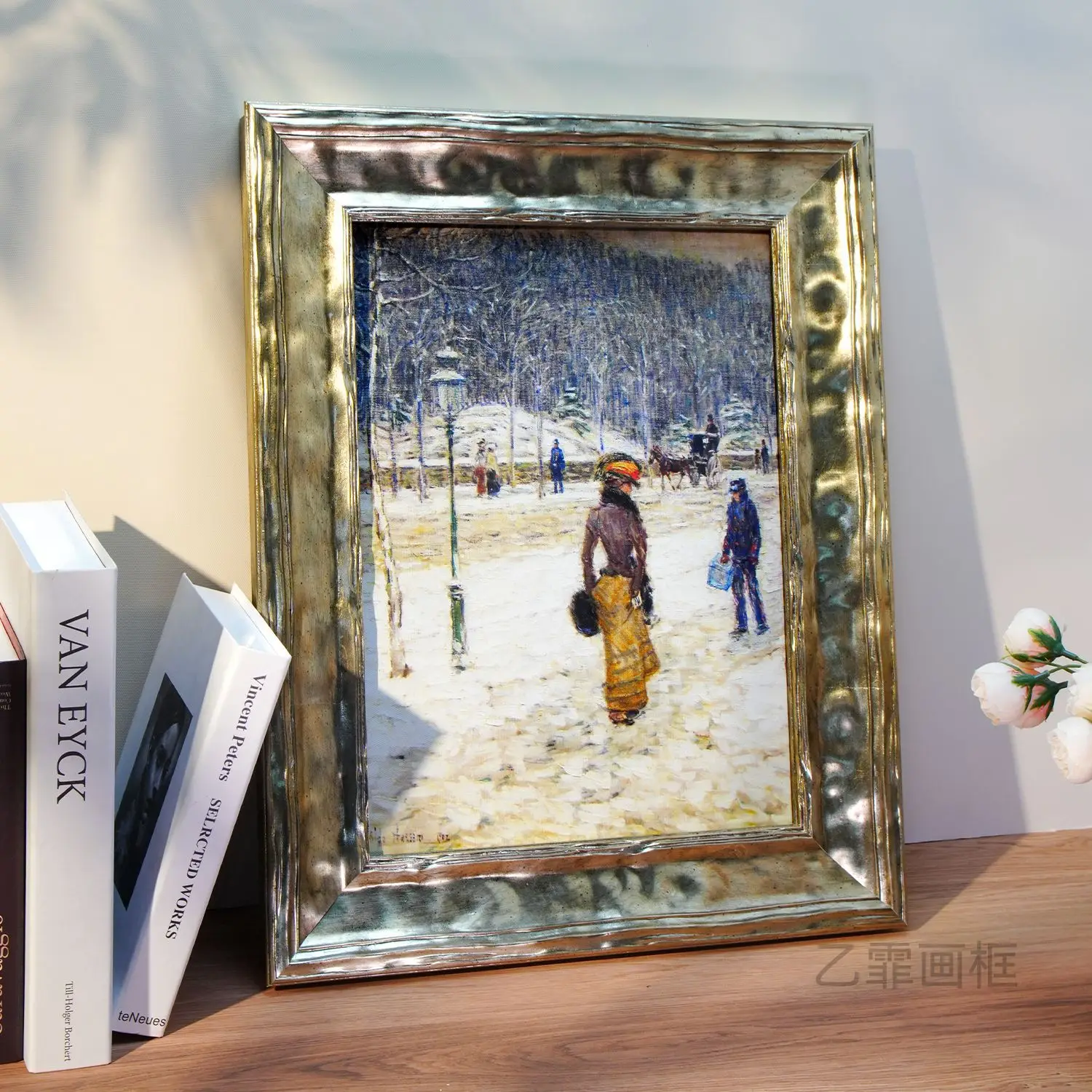 Bauhaus postmodern oil painting gold custom wooden mounted wooden picture frame solid wood mounted self-installed