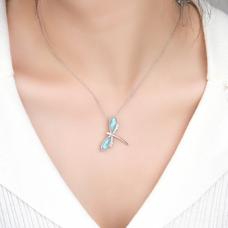 XYOP 925 Sterling Silver Hawaiian Sunny Beach Natural Larimar Necklace Jewelry Personality Party