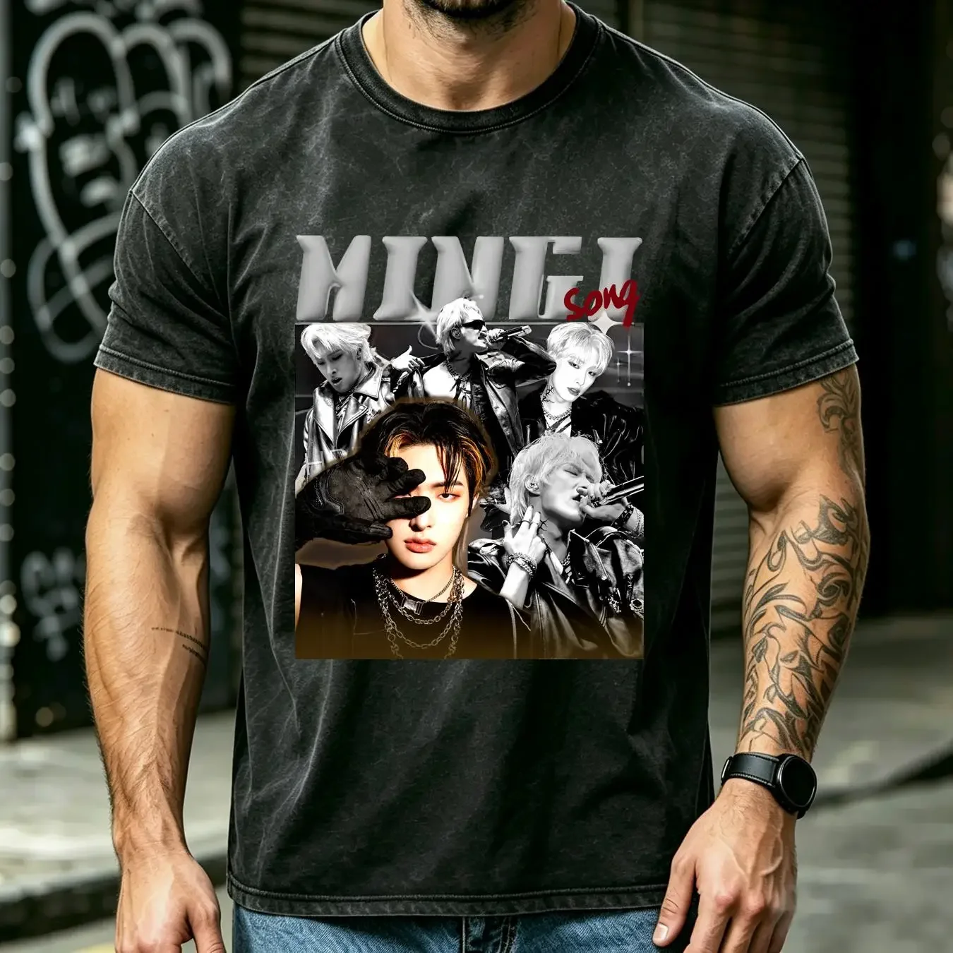 washed T Shirt Mingi Ateez inspired Vintage Concert retro World Tour for atiny Kpop long or short sleeves vintage Washed