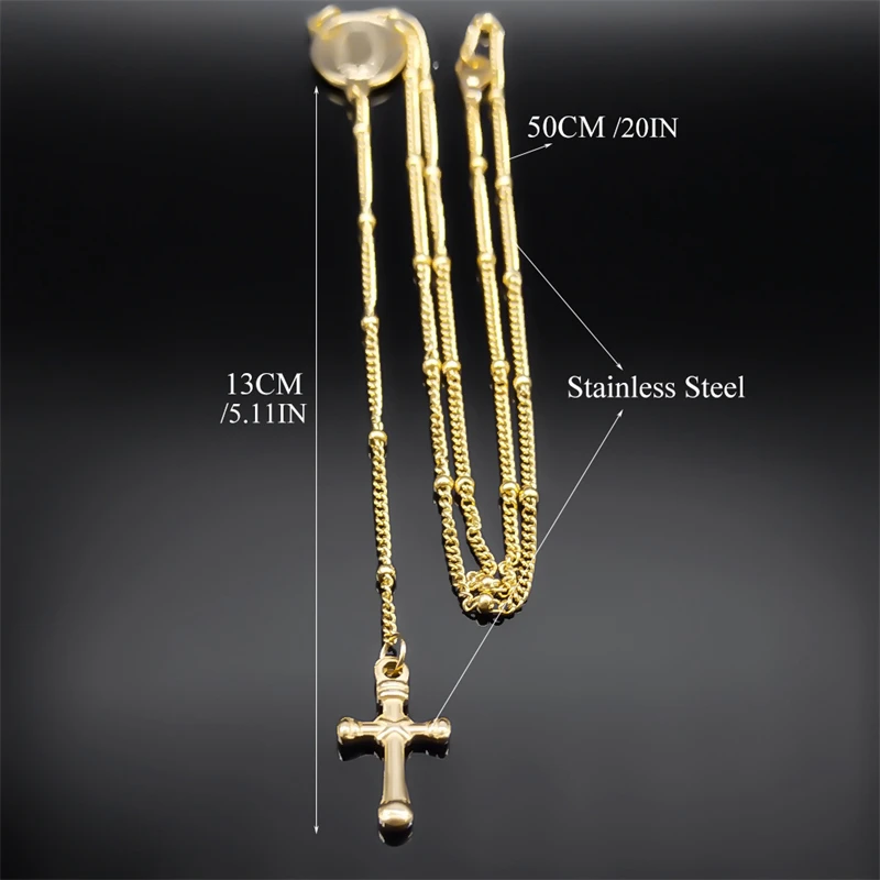 Virgin Mary Guadalupe Jesus Cross Necklace for Women Men Stainless Steel Gold Color Christian Rosary Long Chain Jewelry