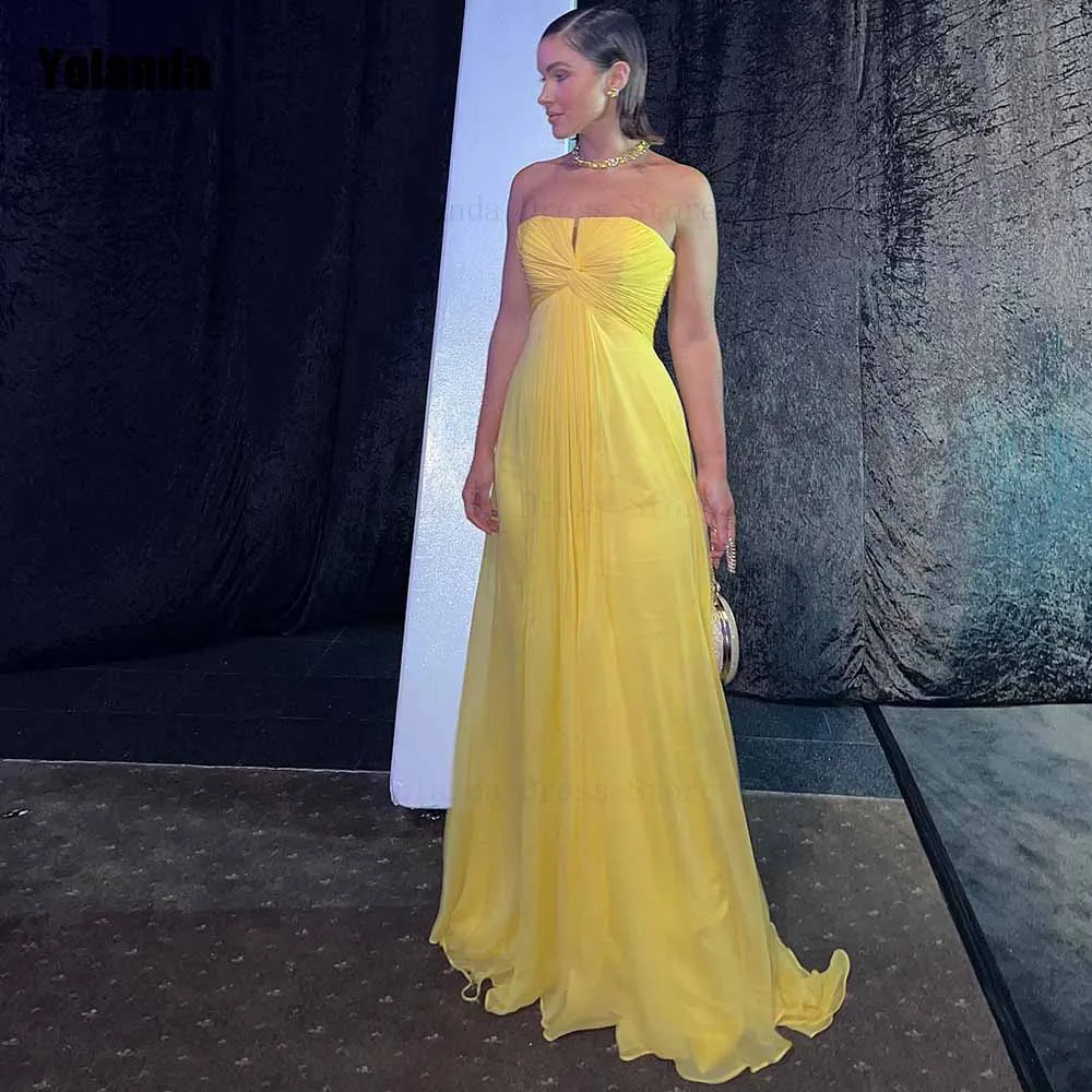 

Simple A-line Evening Dresses 2024 Design Sleeveless Draped Pleat Strapless Open Back Party Dress Floor Length Robe de soirée