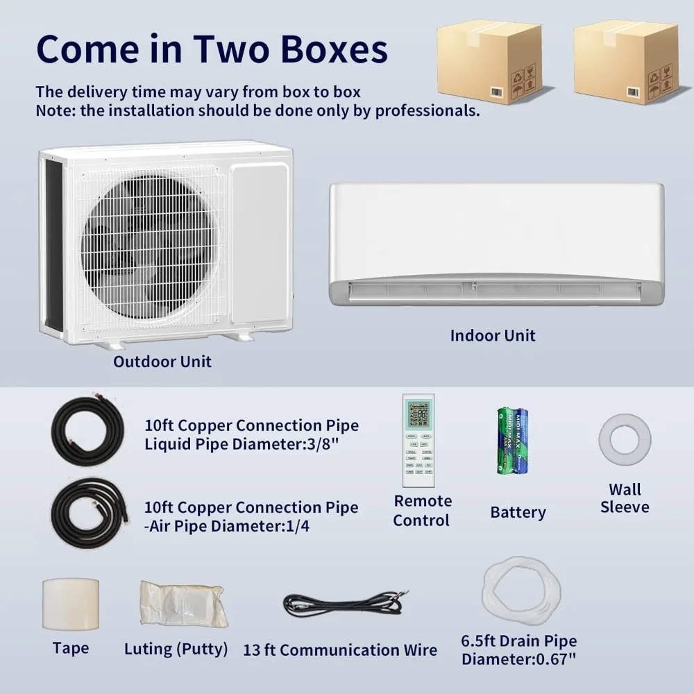 نظام تيار متردد/تدفئة صغير سبليت، وحدة تيار متردد عاكس موفرة للطاقة مع مضخة حرارية 1 طن، مكيف هواء 12000 وحدة حرارية بريطانية، منطقة تغطية لأعلى