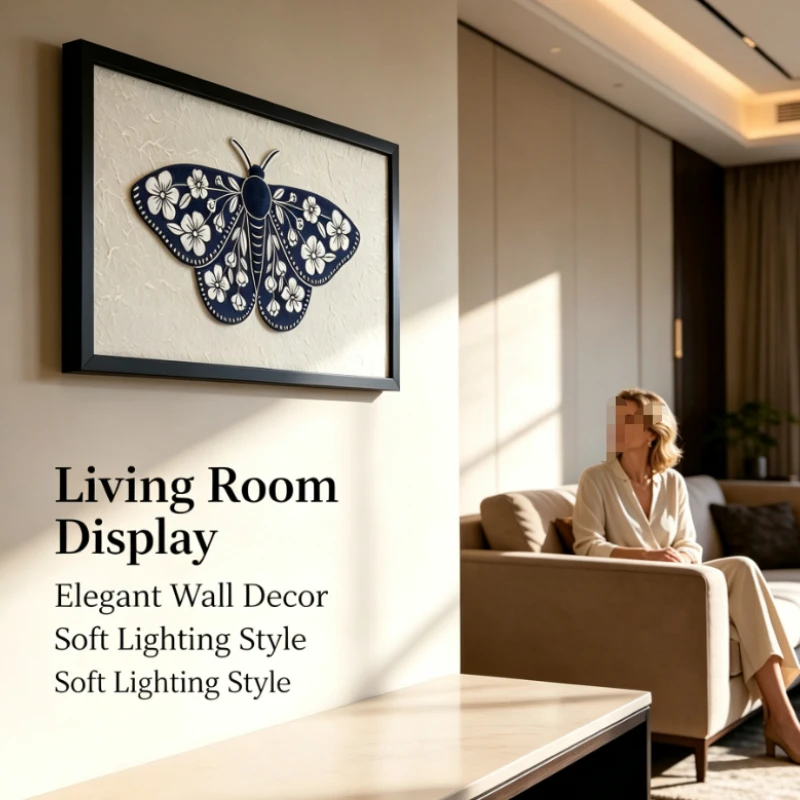 Framed Moth Wall Art With Floral Pattern And Textured Background For Bedroom And Study Room Display