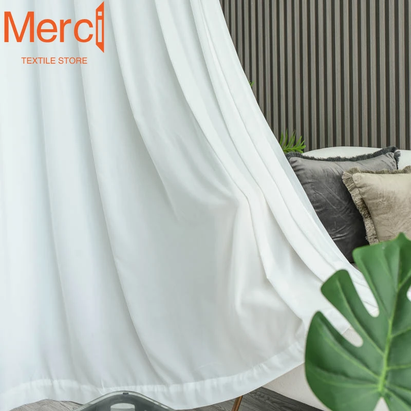 European Color Chiffon Window Screen Modern Simple Curtains for Living Dining room Bedroom Semi-blackout White Tulle Custom