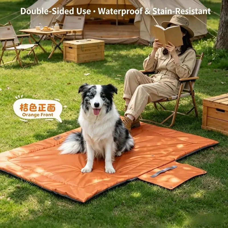 Portable Waterproof Pet Bed Mat Double Sided 210D Oxford Dog Blanket Foldable With Handle For Camping Hiking Car Trip