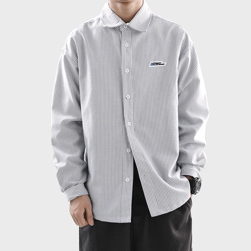 Loose Fit Long Sve Men's irt Vintage Striped BF Sle Casual Workwear Thin Outerwear Spring Youth Faion No Ironing