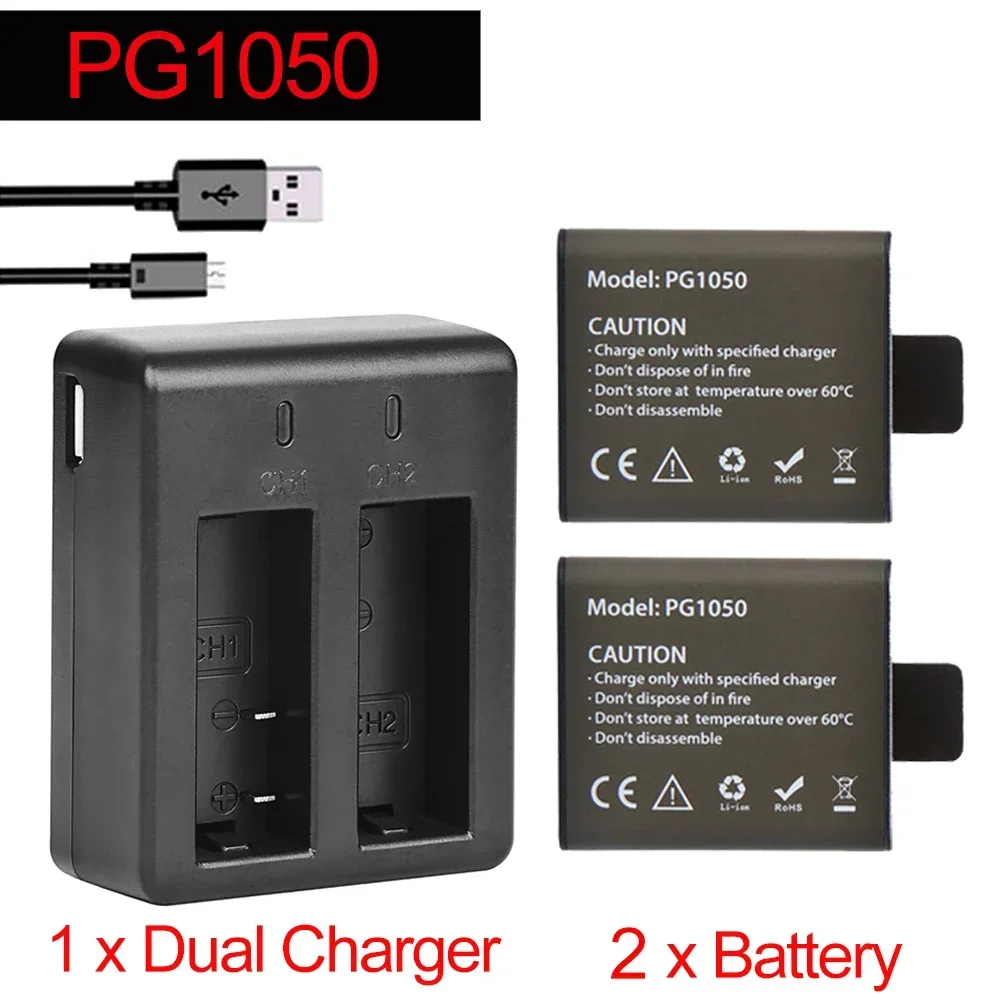 

1050mAH PG1050 Battery + Dual Charger For EKEN H9 H9R H3R H8R H8PRO H8 For SJCAM SJ4000 SJ 4000 SJ5000 M10 6000 Camera Batteria