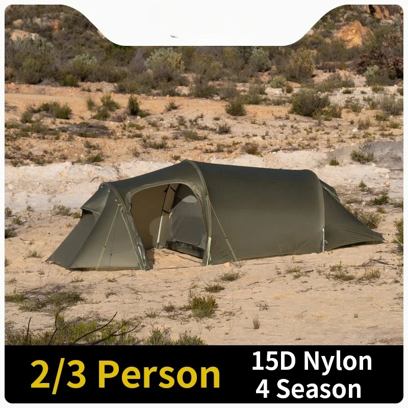 UL Tent Lightweight Outdoor Hiking Camping Glamping Large Space Tunnel Tent for 2-3 Person 4 Season Travel