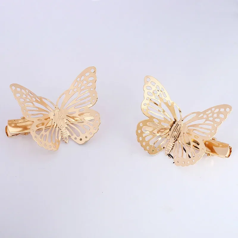 2pcs Metal Butterfly Hair Clips Retro Temperament Ladies Wild Stereo Hollow Korean Fashion Simple Golden Hair Styling Tools