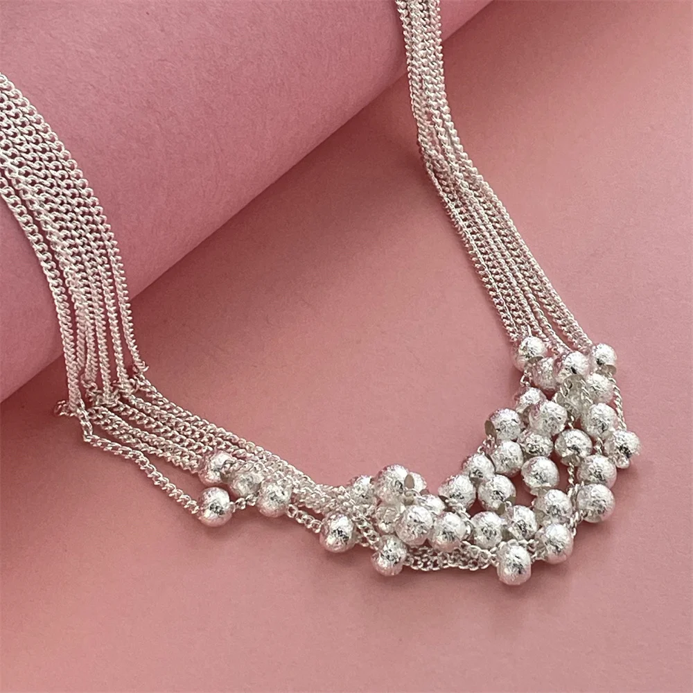 Fashion silver color six line frosted beads necklace hot sale men and women fashion jewelry engagement wedding gift