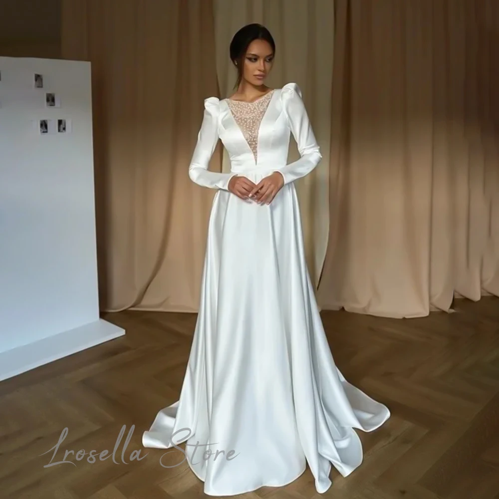 Nobility O-Neck Elegant Formal Bespoke Gown Illusion A-Line Women Luxury Princess International Draped civil wedding dress 2024