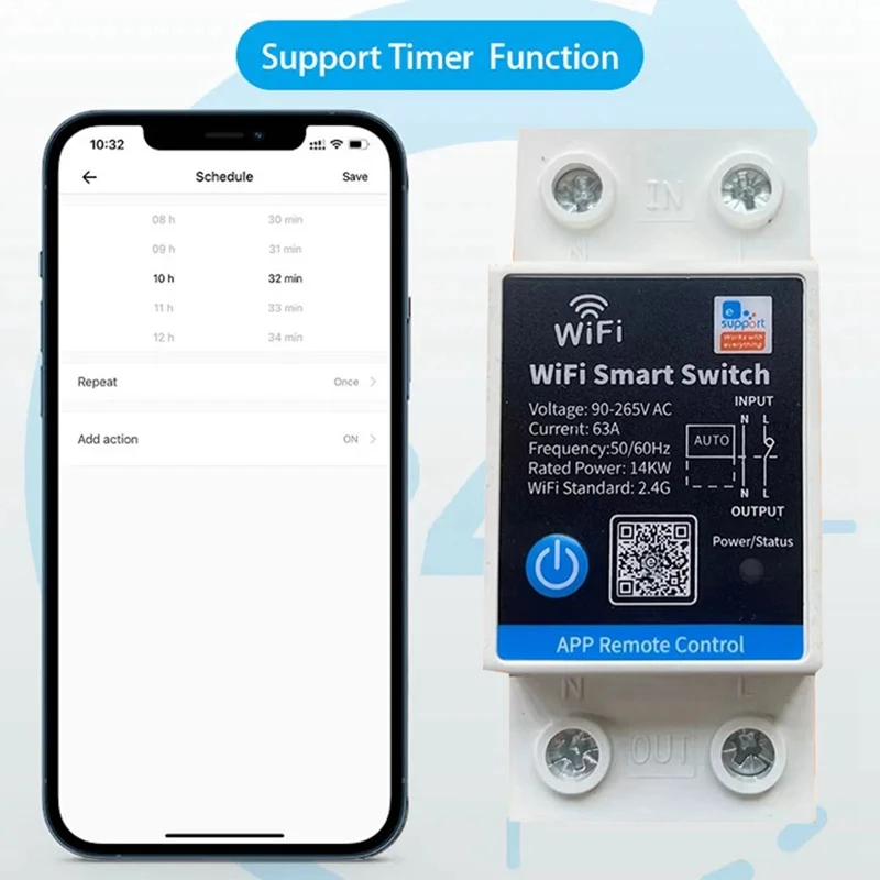 63A Smart Switch Relay APP Remote Control Timer Din Rail 2P Smart Switch Works with for //Salute-ABFB