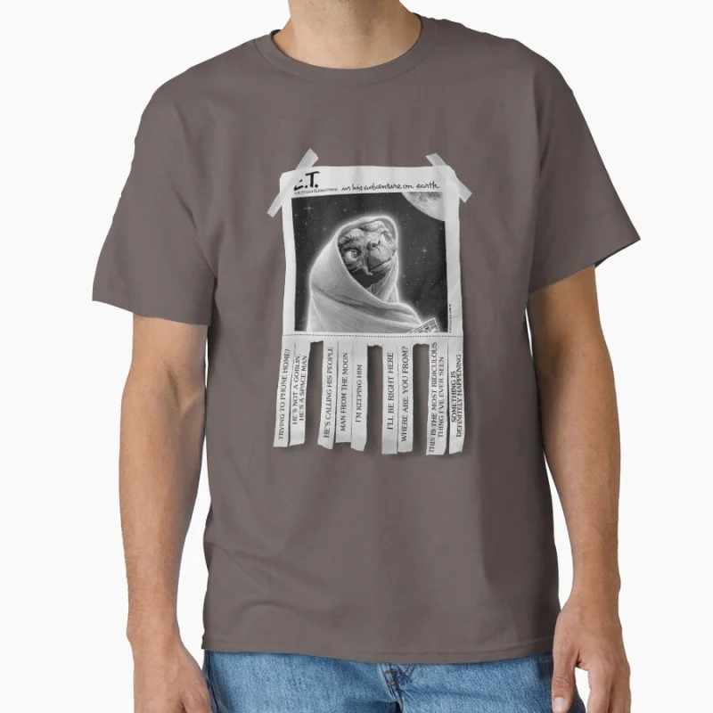 E.T. Alien Quotes Flyer 80s Movie E.T. the Extra-Terrestrial Sci fi Gift T shirt for man Large size Tops Graphic Print Clothes