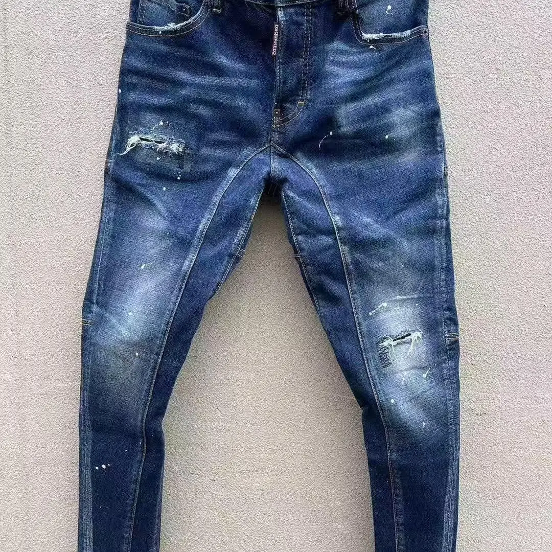 

Faionable Youth Denim Jeans 2025 New Sle D2 Splaed Ink Hole Punch Patchwork Lightweight Luxury Casual Straight Leg Fit ...