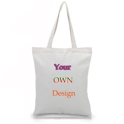 Bolso de lona personalizado para mujer, bolsa de compras con logotipo impreso, de un solo hombro, a la moda, para ocio, con diseño propio