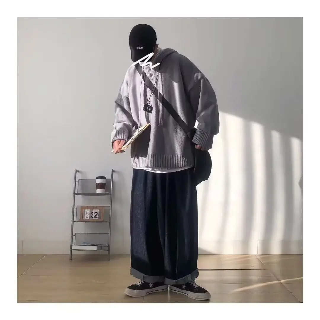 

Мужская винтажная вязаная толстовка с капюшоном, мягкая, уютная, оверсайз, повседневная одежда, полиэфирное волокно, стандартная посадка, зимний сезон, моя