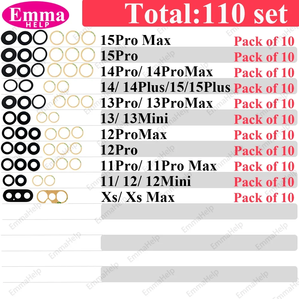 EmmaHelp 170 Set bis 34set Rückfahrkamera Glas für iPhone 13 Pro Max 12 15 14 8 Plus XS XR 11 Rückkamera Objektiv Ersatz Großhandel 8