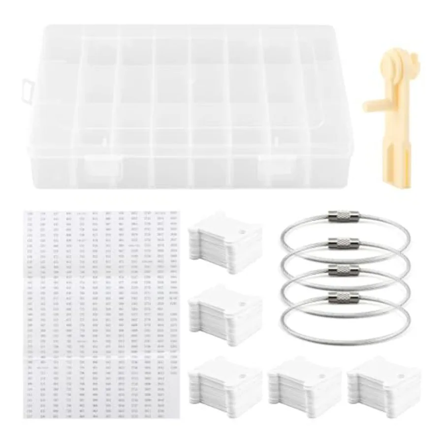 

Embroidery Floss Organizer, Cross Stitch Thread Storage Box Tool, w/Bobbins Winder, 1 Removable 24 Grids Clear Bead Organizer C