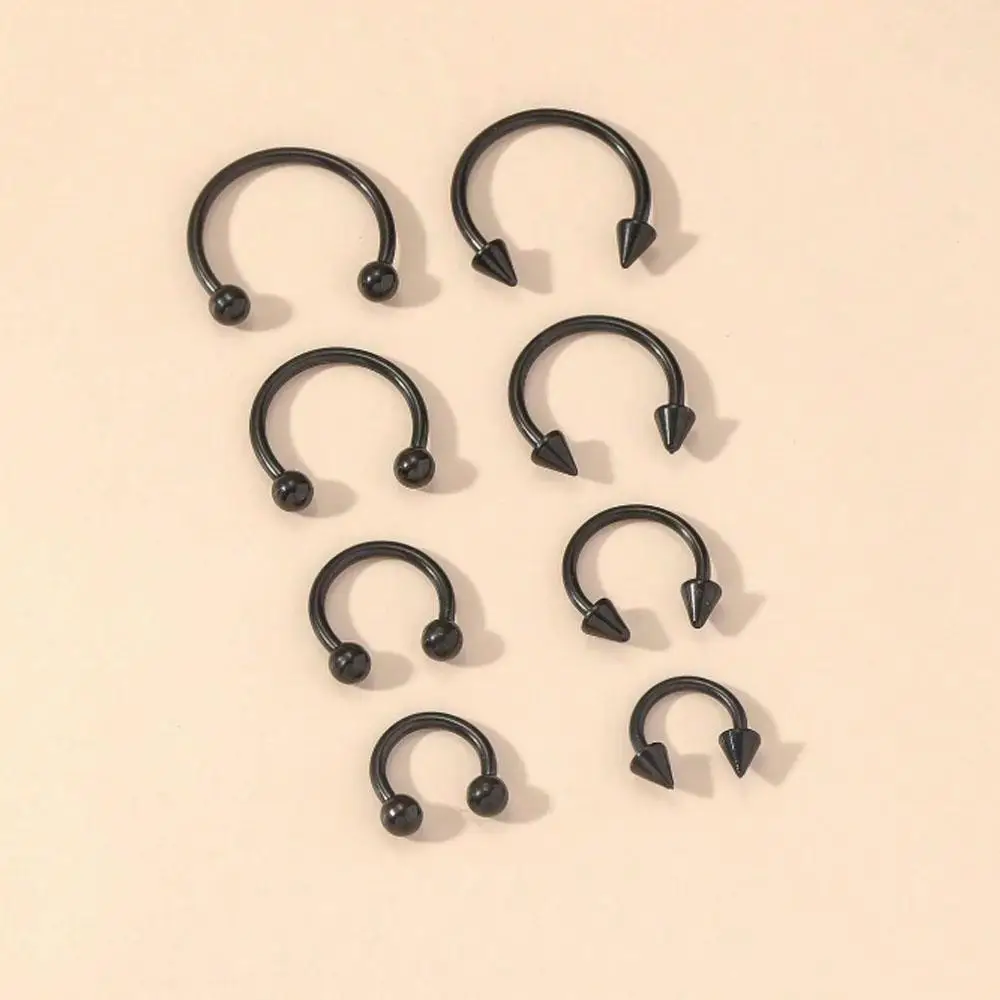 8pcs Set Horseshoe Septum Rings Surgical Steel Nose Shiny Body Piercing Jewelry Earring Hoop Eyebrow Lip Retainer 8mm 10mm 12mm