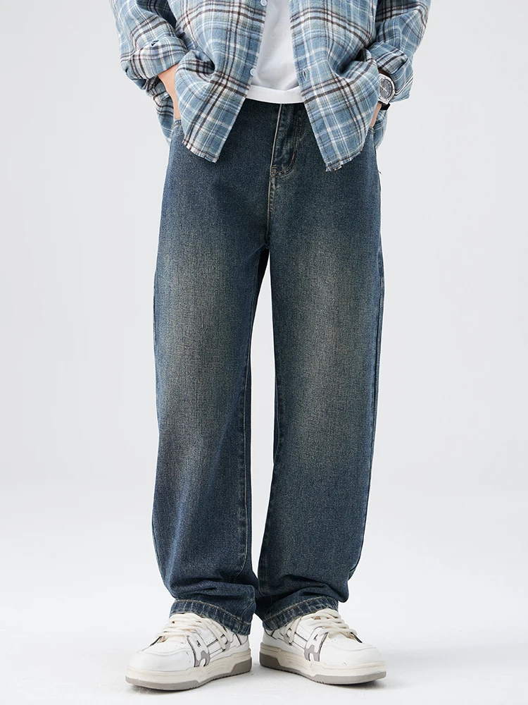 

2025 New Spring Loose Wide Leg Jeans for Men Casual Comfortable Mid Waist Straight Hem Denim Trousers Youth Trendy Daily Wear