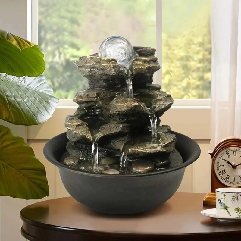 

Rock Tabletop Indoor Fountain with LED Lights Desktop Waterfall Fountains Plug Humidifier for Living Room Office Bedroom