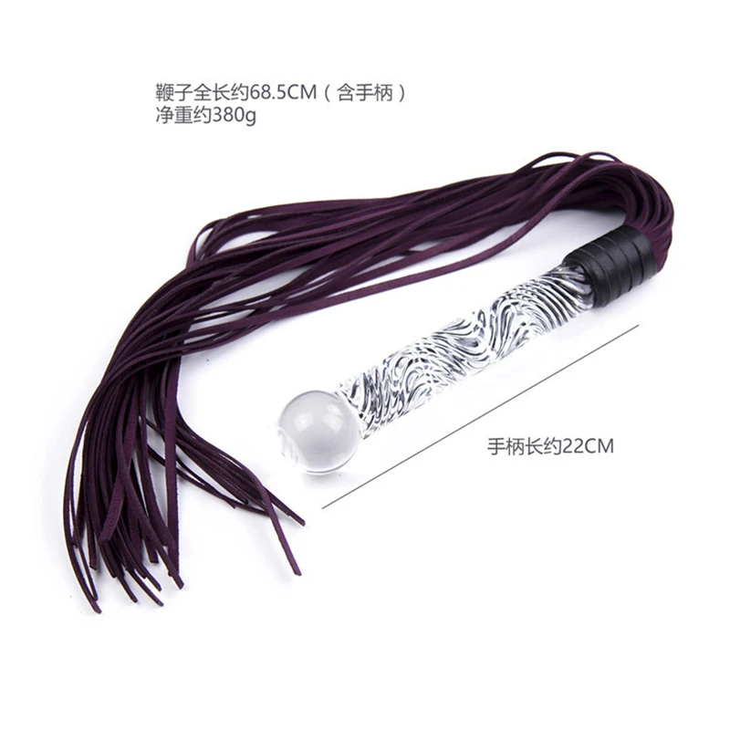 68.5CM Crystal Glass Handle Genuine Leather Riding Whip Black Riding Whip for Games Whip Leather Riding Crop