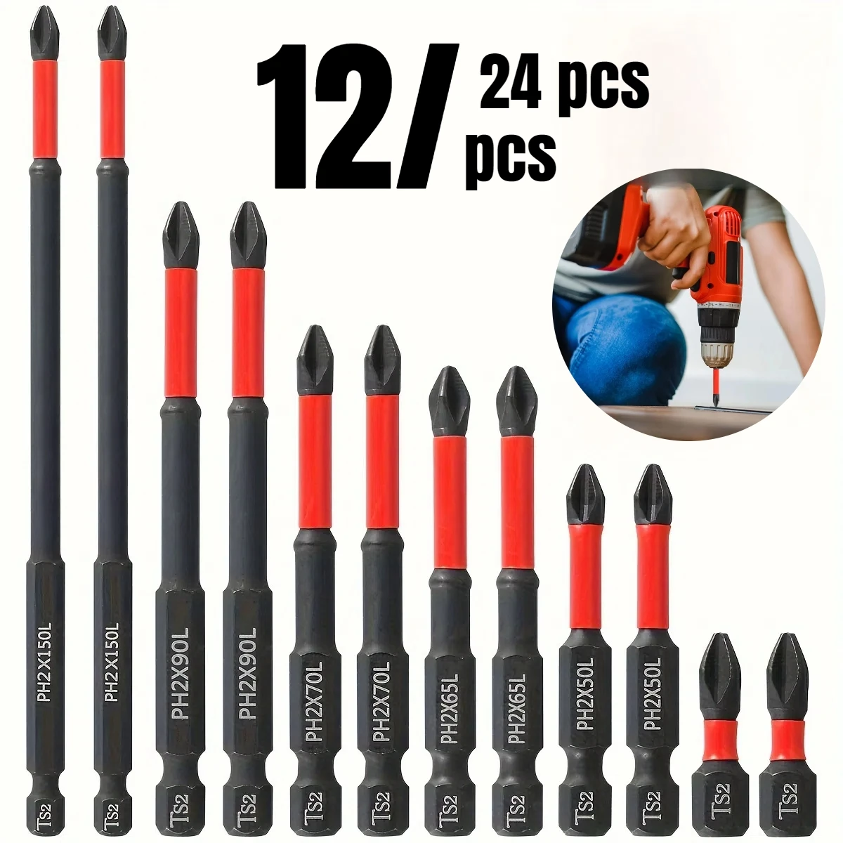 24pcs Impact Resistant Electric Screwdriver Anti Slip Drill Bit Set, High Hardness for Woodworking, Power Tool Accessories