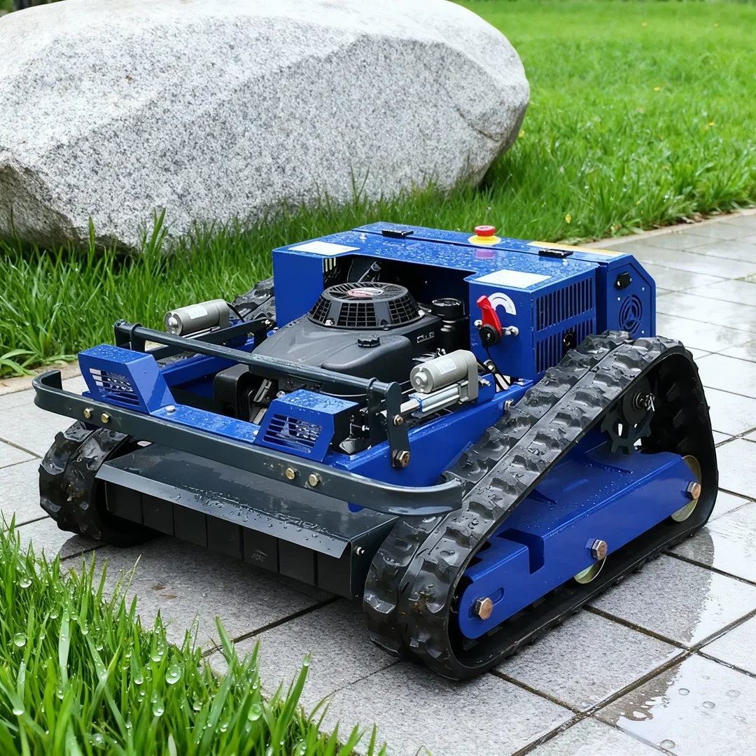 

Customized 4-Stroke Rotary Tracked Lawn Mower Cordless Self Propelled All Terrain Remote Control Weed Mowing Robot