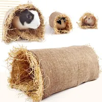 Pet Rabbit Arched Tunnel Toy Guinea Pig Chinchilla Hiding Grass Nest Simulated Pet Thatched House Summer Pavilion Leisure Toys