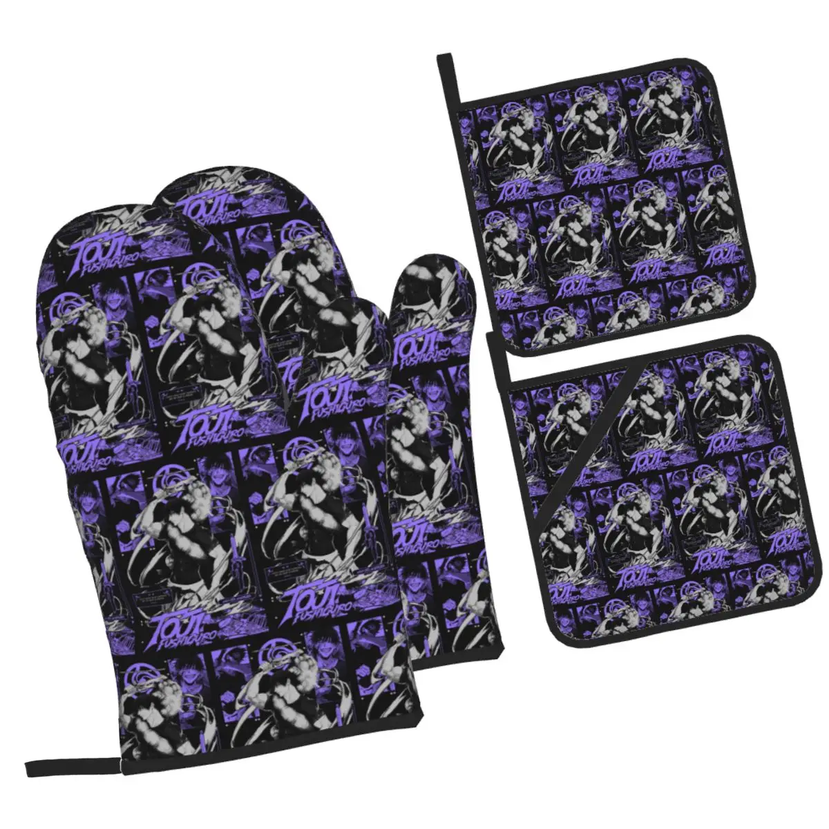 Tokyo Revengers Toji Fushiguro Oven Mitts and Pot Holder Sets of 4 for Baking Kitchen Cooking Grilling Resistant Non-Slip Gloves