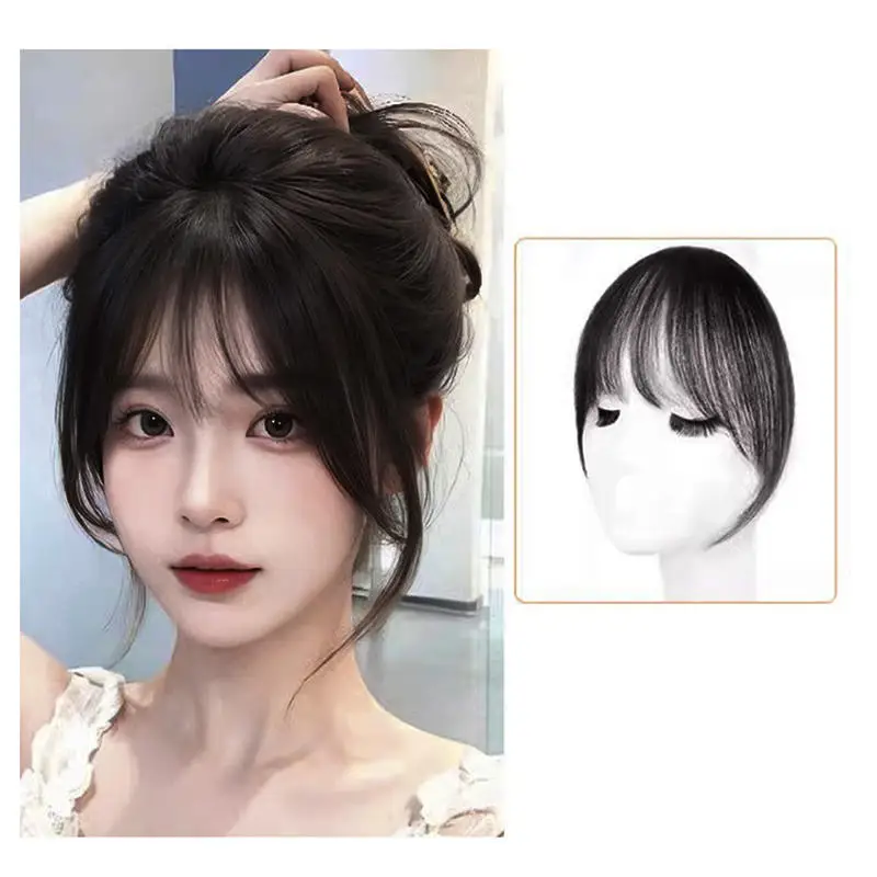 

Синтетическая искусственная невидимая воздушная челка для наращивания волос с передней бахромой, черные, коричневые аксессуары для волос для женщин