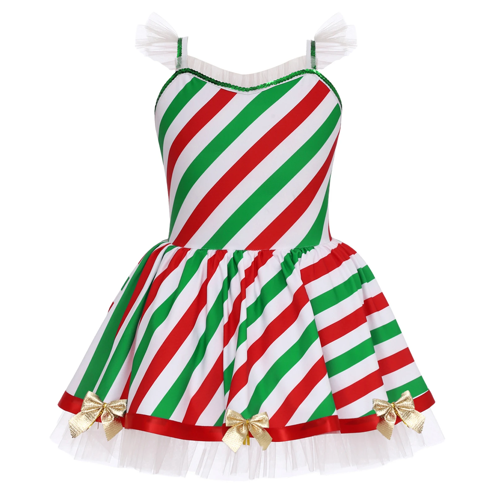 الفتيات عيد الميلاد قصب الحلوى مخطط الباليه الرقص توتو فستان تكدرت شبكة الشكل التزلج يوتار الاطفال كرنفال عيد الميلاد زي حفلة