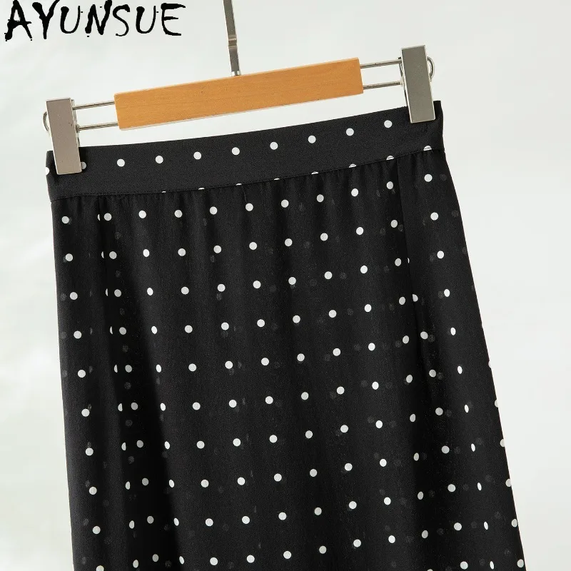 AYUNSUE Silk Double Crepe Women's Skirts Polka Dot Printed Skirts for Women Elegant A-line Summer Skirt Woman Clothes Ropa Mujer