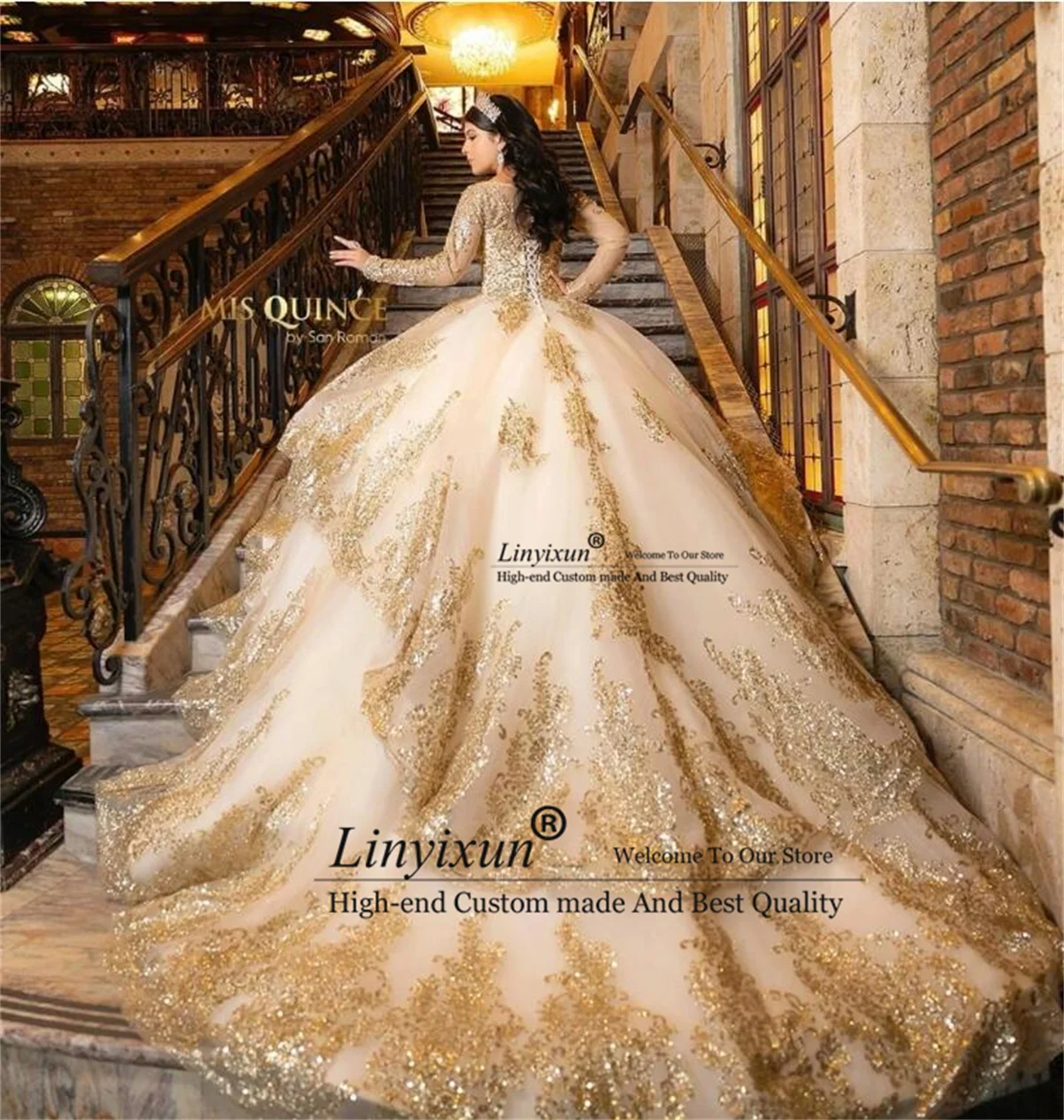 

Princess Mexican Quinceanera Dress Ball Gown Gold Lace Applique Beading Corset Birthday Sweet 16 Vestido De 15 Anos Customized