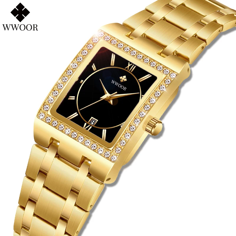 

Fashion Wwoor Top Brand Full Stainless Steel Luxury Gold Ladies Exquisite Diamond Gift Watches Montre Femme Relogio Feminino