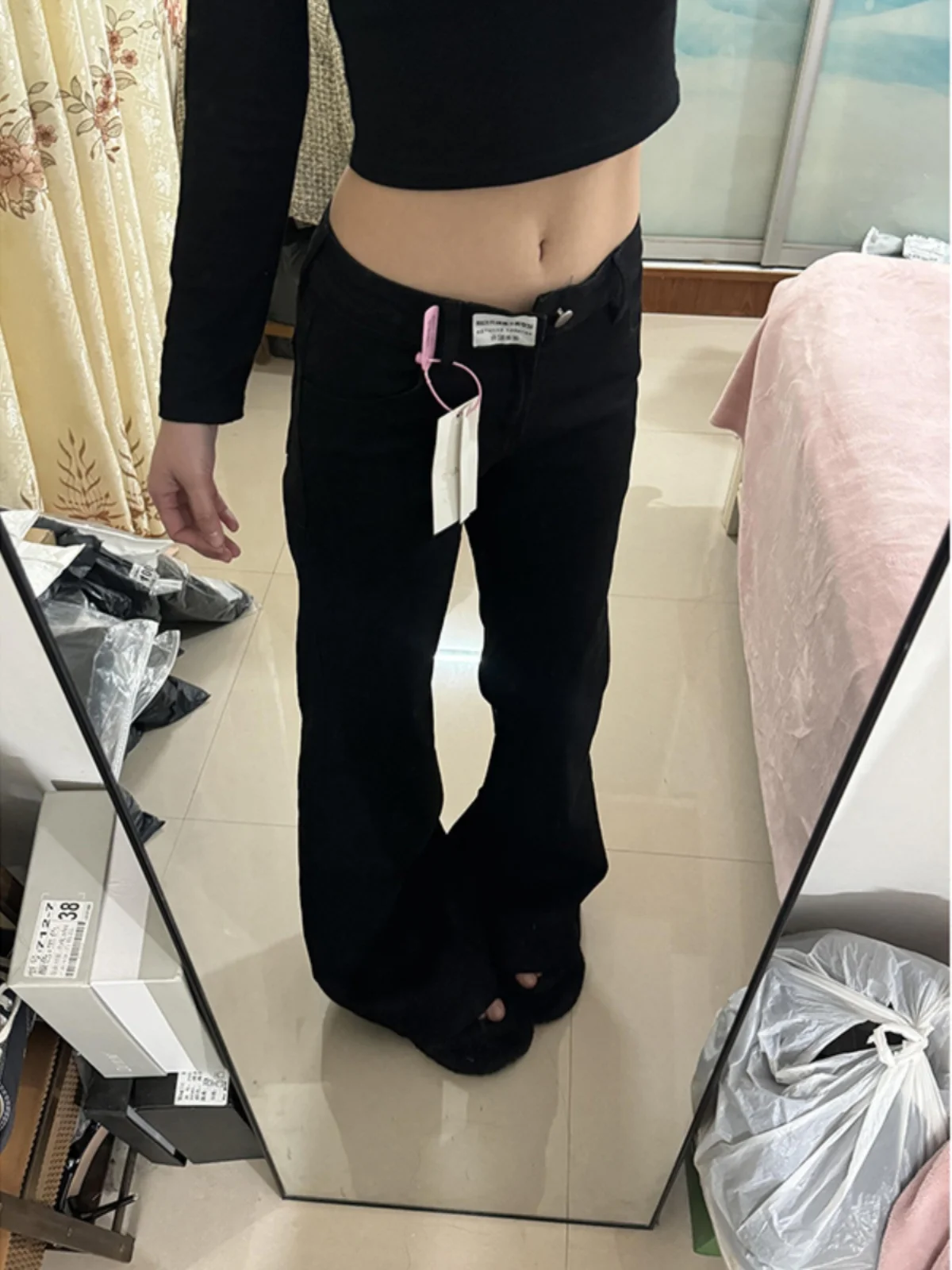 

Джинсы-клеш с высокой талией и удлиненным низом для высоких женщин, повседневные брюки с низкой посадкой, новинка весна-осень, черные