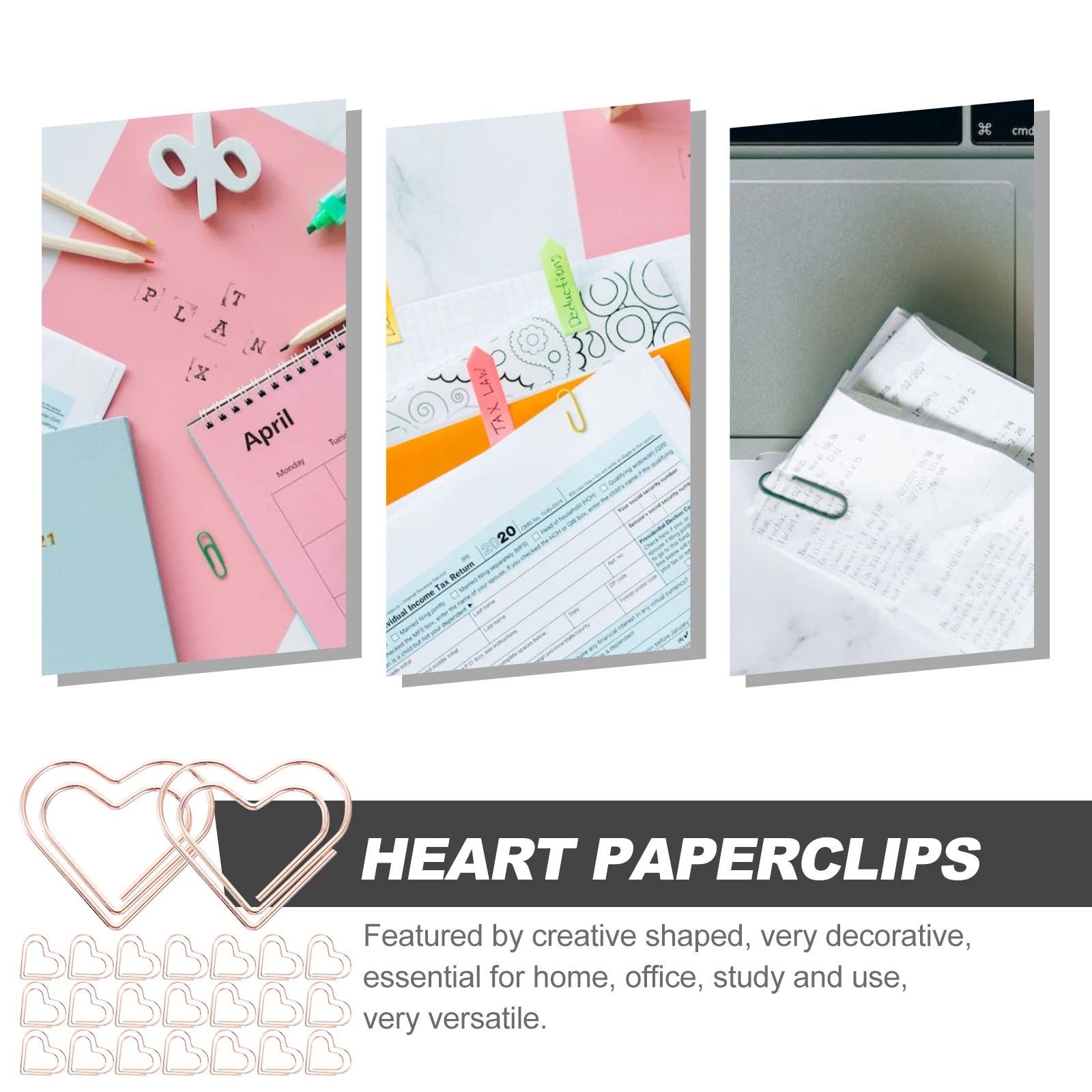 

100Pcs Small Metal Paper Clips Cute Heart Shaped for Office Documents Scrapbooks DIY Bookmarks Decorative Organizers