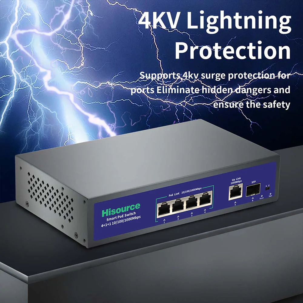 Hisource 4 8 Full Gigabit Port POE Switch Active 48V Supply Ethernet 100/1000Mbps Nerwork Switch for IPC/NVR