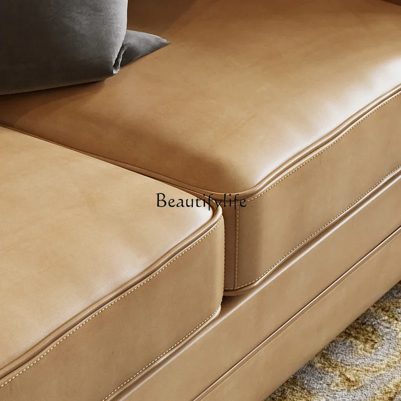 

5American country solid wood sofa retro leather size apartment living room