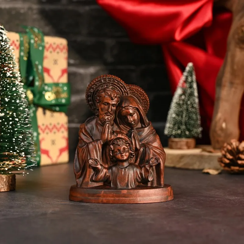 Solid Wood Carving Holy Family Desktop Ornaments Decorations Characters Crafts Gifts