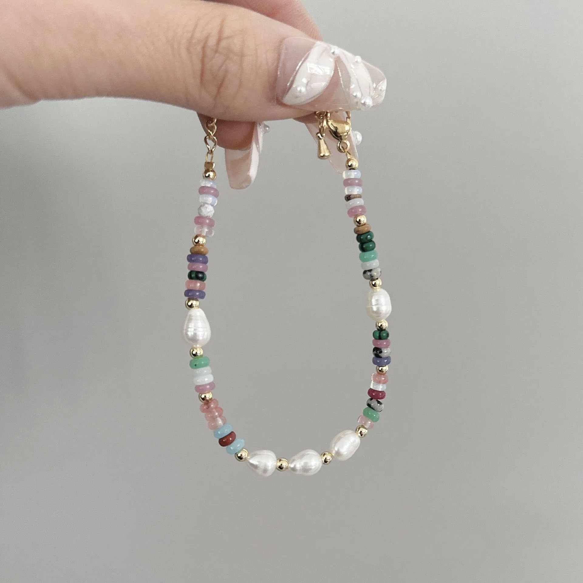 

Exquisite Mini Multicolor Natural Stones Freshwater Pearls Beaded Strand Bracelets for Women Female Adjustable Fashion Jewelry