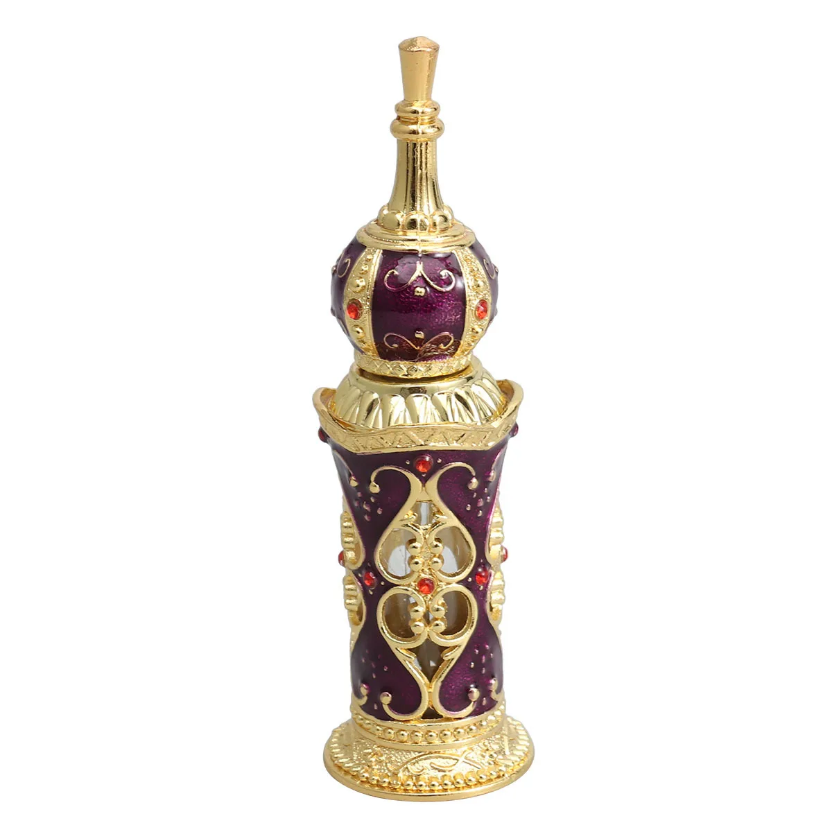 

Women Perfume Bottle Middle Eastern Style Retro Glass Flower Vine Empty Essential Oil Travel Use Gold Purple