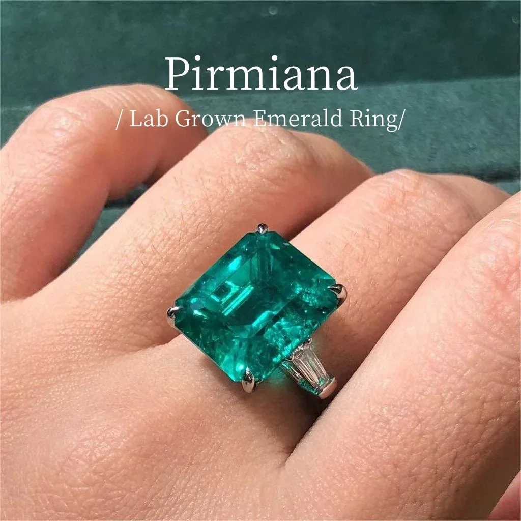 Pirmiana Custom Design PT950 Earrings for Women 10ct Collection Lab Grown Emerald and DEF CVD Diamond Jewelry