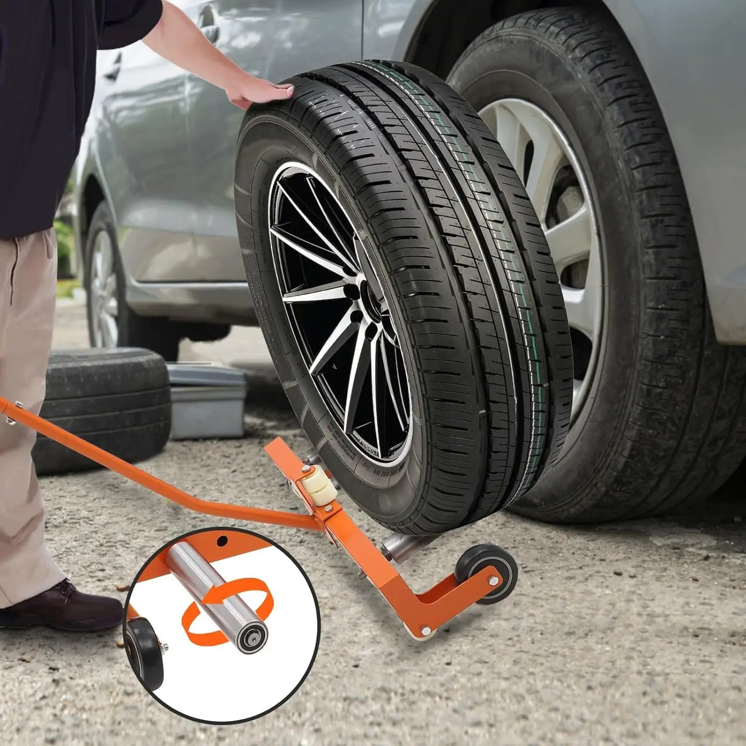 Tire Dolly, Heavy Duty 350LBS Wheel Dolly Adjustable Tire Dolly Tire Lift Tool Easy Lift Tire Moving Cart with 360° Rotatable Wheels, Cart Wheel Lift for Truck Car Vehicle, Auto Repair Shops