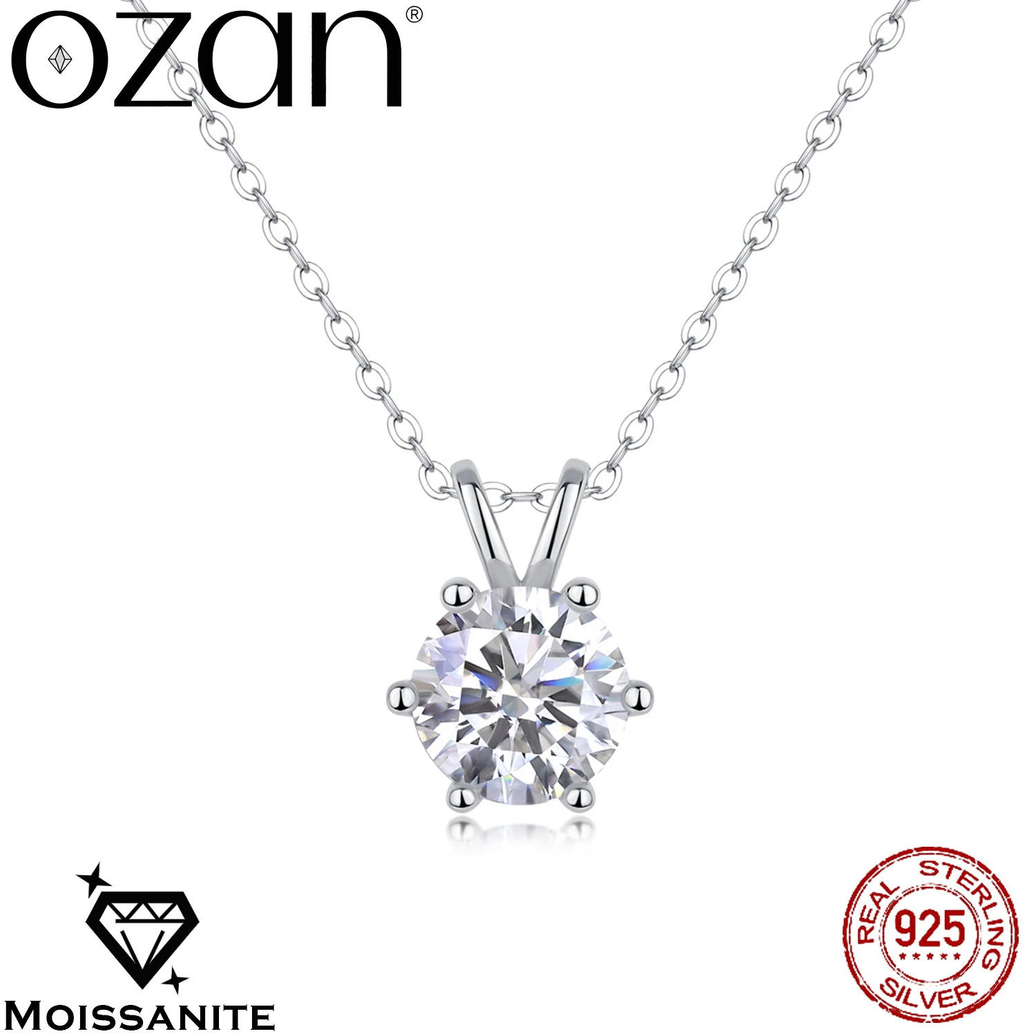 OZAN Real Moissanite GRA 925 Sterling Silver Pendant Round Moissanite Trendy Gemstone Jewelry for Women Girls Anniversary Gift